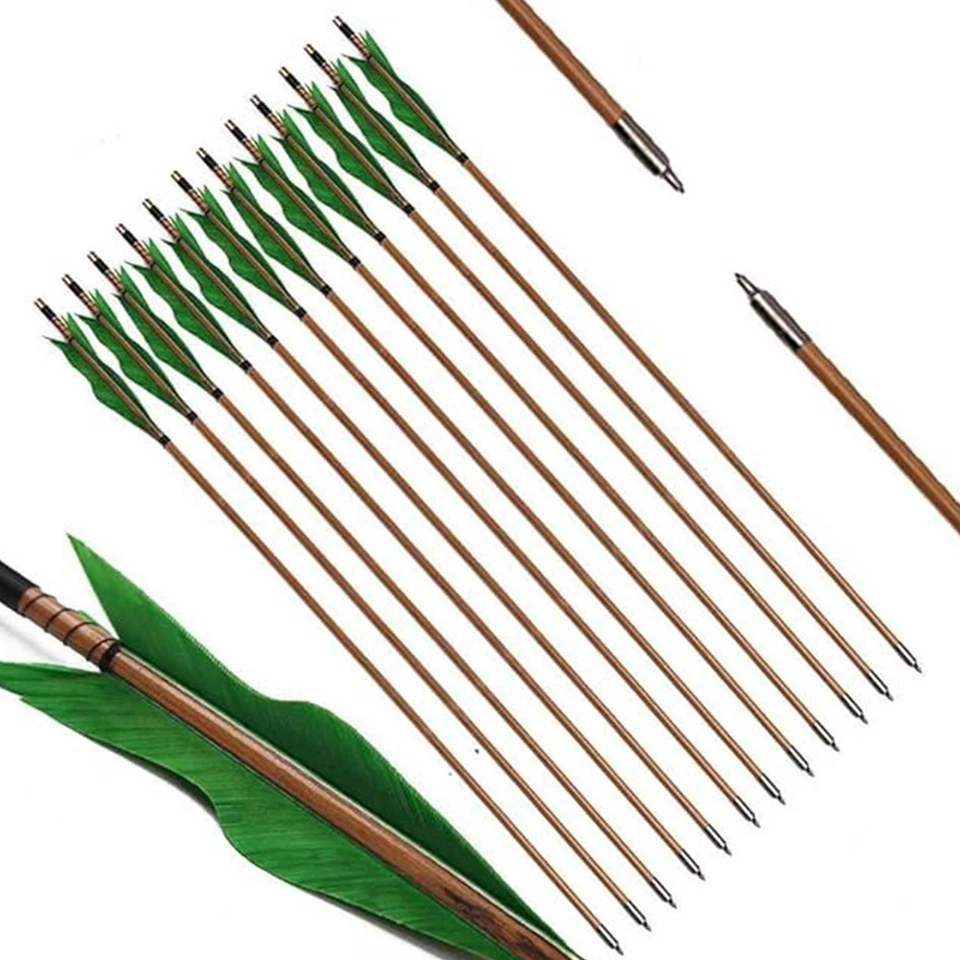 XTCXCARCHERY Archery Bamboo Arrows 32 inch Hunting Arrow for Recurve Longbow(Pack of 12)