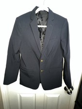 Chaps Boys 18 R Navy Blue Blazer Sport Jacket Dress Coat Brass Crest Buttons 18R