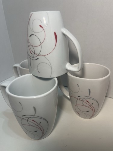 Corelle Splendor Red & Grey Swirls Set Of 4 Coffee Mugs Porcelain 12oz. 1096 - Picture 5 of 6