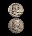 ( 2 ) Lot 1955-D 1960-D FRANKLIN 90% Silver 50c Half Dollar ACTUAL Coins Shown