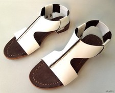 ALBERTO GOZZI white patent leather sandals 37 7 GLADIATOR FLATS shoes Italy NIB