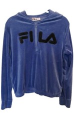 Fila Ladies Quarter Zip Long Sleeve Hooded Floor Velour. Blue. NWOT. Sz M. B42