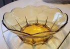 Vtg Anchor Hocking 1960s Paneled Amber Glass Bowl Scalloped Edge Yellow Gold