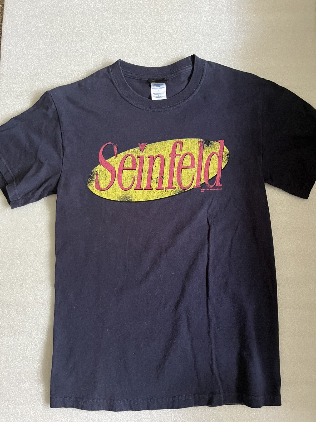 Vintage Seinfeld Castle Rock Logo Shirt RARE Small Navy Blue y2K Nice!