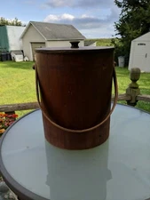 Neat Large Antique Wooden Sugar Bucket Swing Handle Round 14" tall