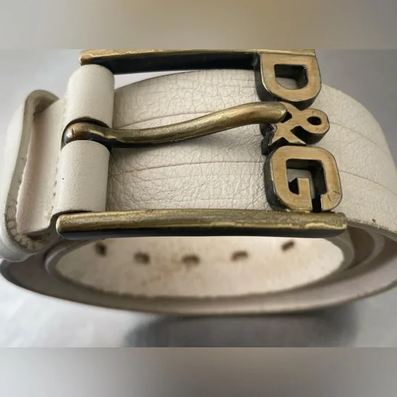 DOLCE & GABBANA Vintage Y2K Winter White Leather Belt With  display picture 3