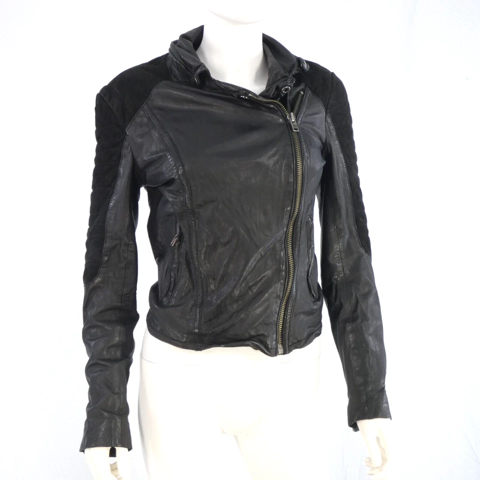 Chaqueta de Motociclista Muubaa Cuero Negro Cordero Gamuza Moto XERA Y2K UK 8 Foto 4 de 4