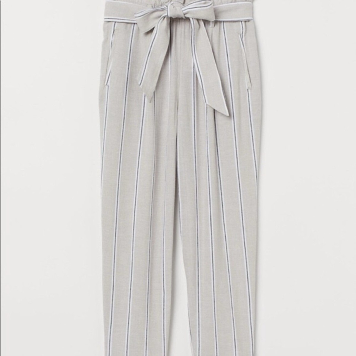 H&M Linen blend pin striped paper bag trouser casual high waisted