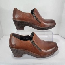 Born Womens 10 Brown Elliot Heeled Zipper Clogs Mules Normcore Academia Casual