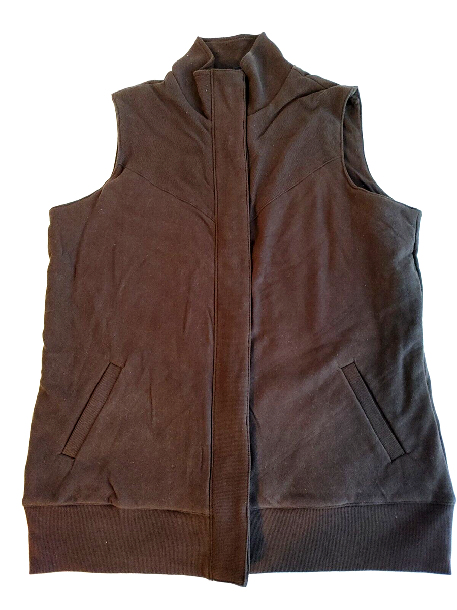 とと Lands' End Woman's Vest Button Placket Zip Close 2 Pockets Brown M