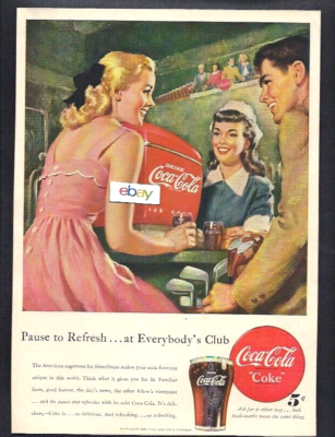 Coca-Cola 1948年オリジナル広告の額装品 COCA COLA COMPANY 1948 PAUSE TO REFRECH COCA COLA SODA FOUNTAIN