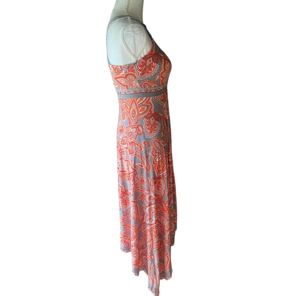 INC Naranja Gris Elástico Paisley Mordedura de Tiburón Maxi Vestido Sol Y2K Boho Festival XS Foto 2 de 4