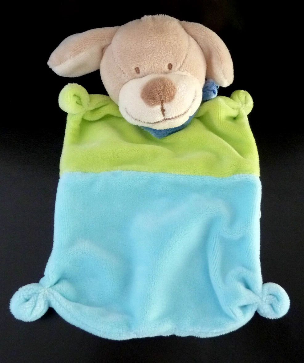 Peluche Doudou Chien Nicotoy - Blanc Et Bleu - Collection Baby - Très Bon état