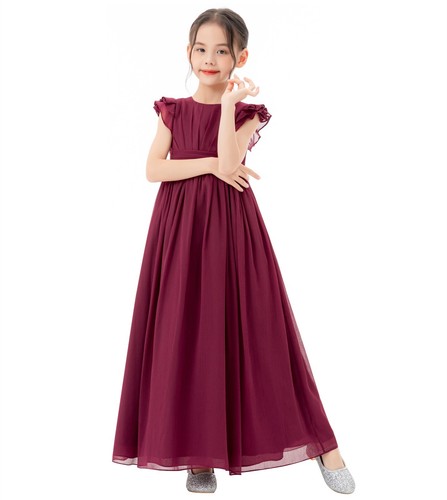 A-Line Scoop Neck Girls Dresses Chiffon Pleated Dress A-Line Flower Girl Dresses - Picture 34 of 43
