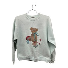 Vintage Womens CUTE BEAR HEARTS Sweatshirt sz: S / c. 1980's. Soft Green