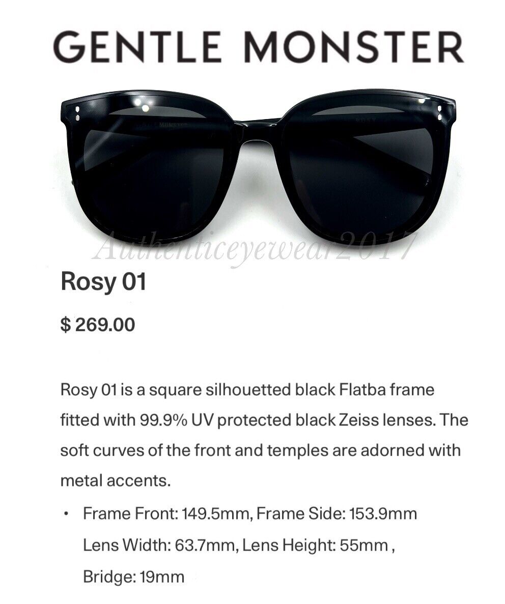 2022 Gentle Monster Sunglasses Rosy 01 Black Frame Black Zeiss 