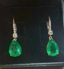 3.5Ct Pear Cut Natural Green Emerald Drop Dangle Earrings 14K Yellow Gold Plated