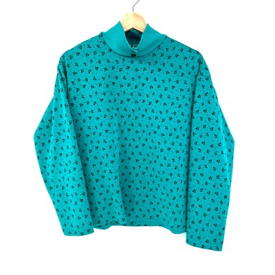 vintage Blair Boutique 80s 90s mock neck floral sweater top pullover teal M