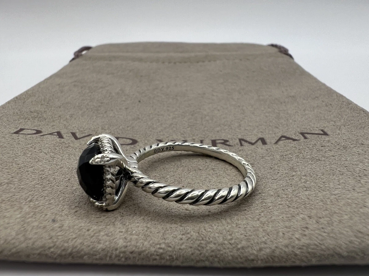 David Yurman Petite Chatelaine Pave Bezel Black Onyx Pave Diamonds Ring Size 7.5