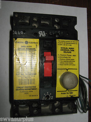 1 pc GE TE31M100MD Mine Duty Circuit Breaker, 3 Pole, 100 Amp, Used
