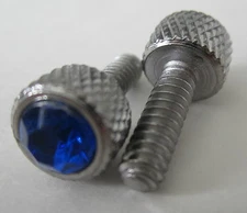 2 NEW Chrome Metal Small Dash Screw w/ BLUE Jewel for 87-'00 Peterbilt