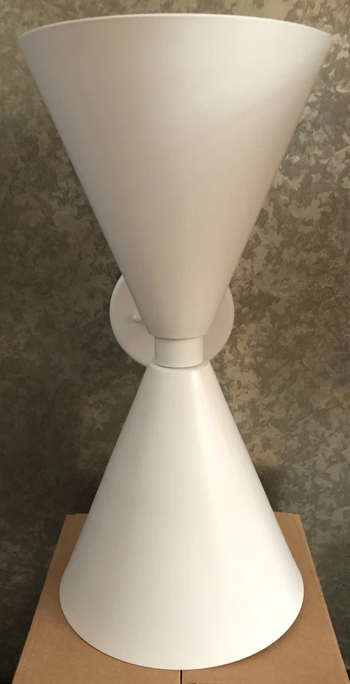 DC189 MCM WALL SCONCE DOUBLE CONE LIGHT FIXTURE WHITE MADE IN U.S.A. FREE SHIP!