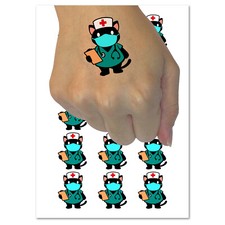 Serious Nurse Doctor Cat with Stethoscope Temporary Tattoo Water Resistant Set