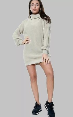 Womens Chunky Knitted Jumper High Polo Roll Over Neck Ladies Oversize Dress New