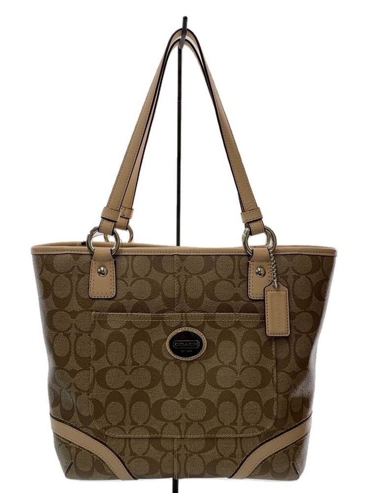 COACH Tote Bag Leather BEG Total Pattern