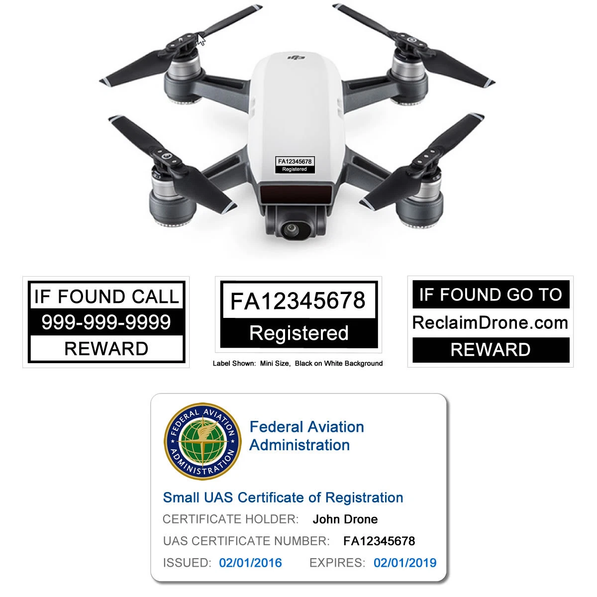 Spark Drone - White - FAA UAS Registration ID + set Hobbyist Pilot | eBay