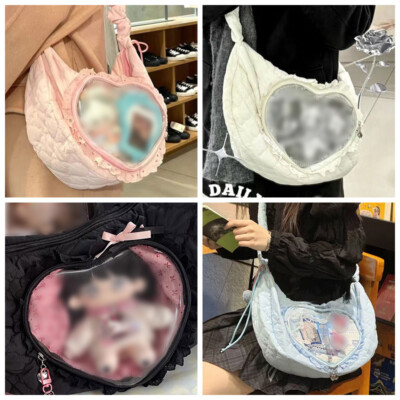 Cute Pleated Shoulder Bag Love Heart Lolita Jk Ita Bag Drawstring
