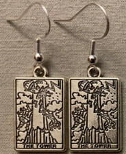 THE TOWER TAROT CARD EARRINGS - Pewter with Sterling Silver Ear Wires FORTUNE
