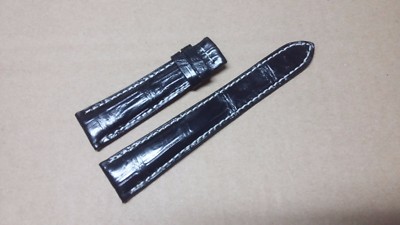 20mm/16mm Black Alligator Crocodile Embossed Leather Watch Strap Band