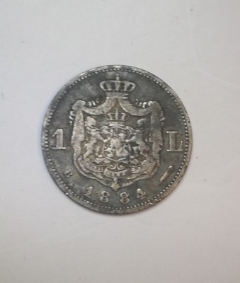 1 Leu 1884 ROMANIA CAROL I Old Silver Coin Genuine Silver Munzen SILVER VERY RAR