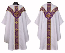 New White gothic vestment and stole set, Gothic chasuble, casula, casel, CASULLA