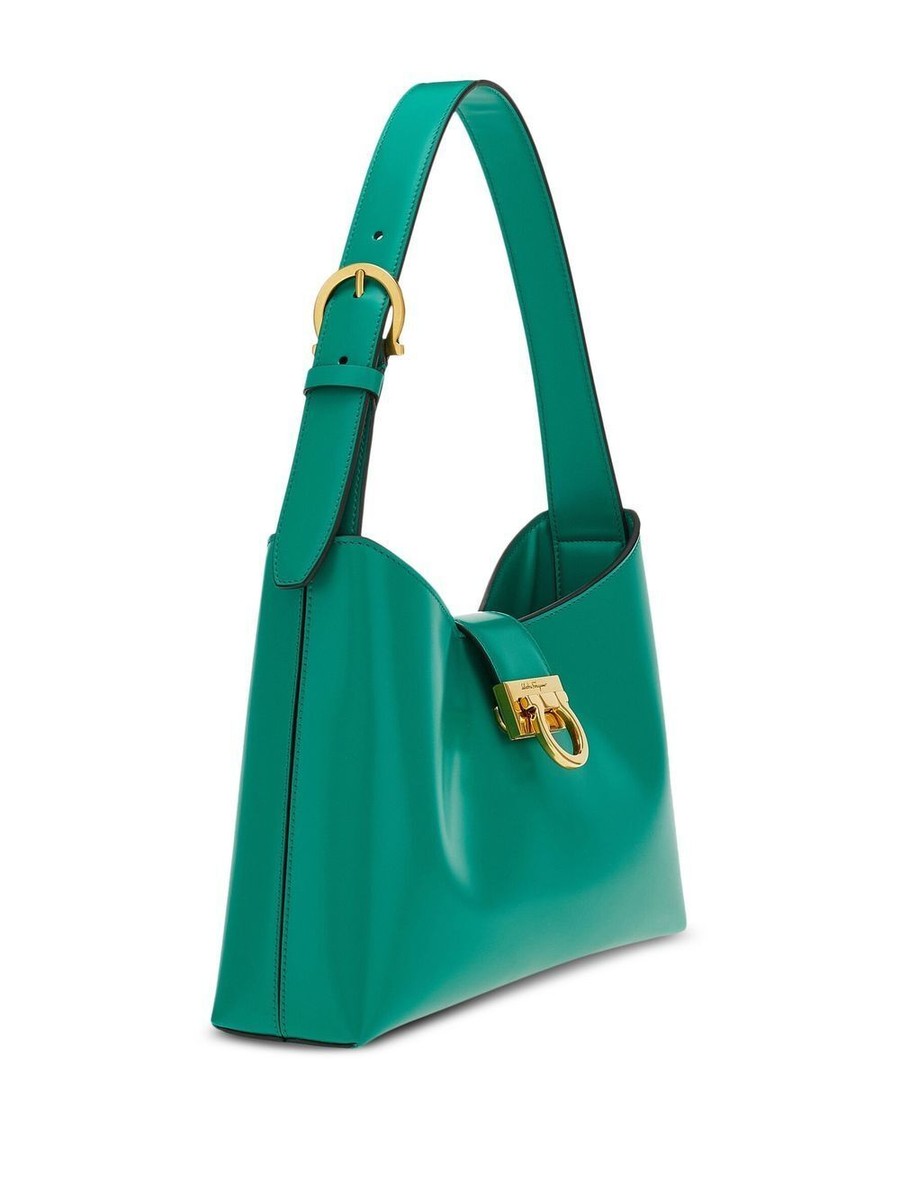 Salvatore Ferragamo Trifolio Calf Leather Shoulder Emerald Salvatore Ferragamo Trifolio Calf Leather Shoulder Emerald
