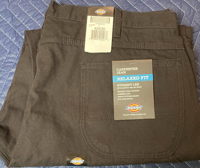 Dickies Men s Black Straight Leg Denim Jeans Relaxed Fit Carpenter Pockets 42x30