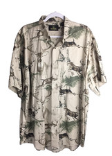 Red Head Men's Brown Green on Tan Deer Short Sleeve Button Down Collar Shirt XL