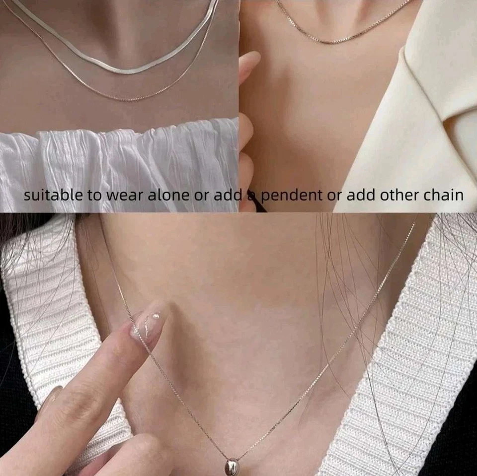 Collar de cadena de caja para mujer enchapado en oro blanco de 14K 1,5 mm de grosor longitudes 18" Foto 2 de 4