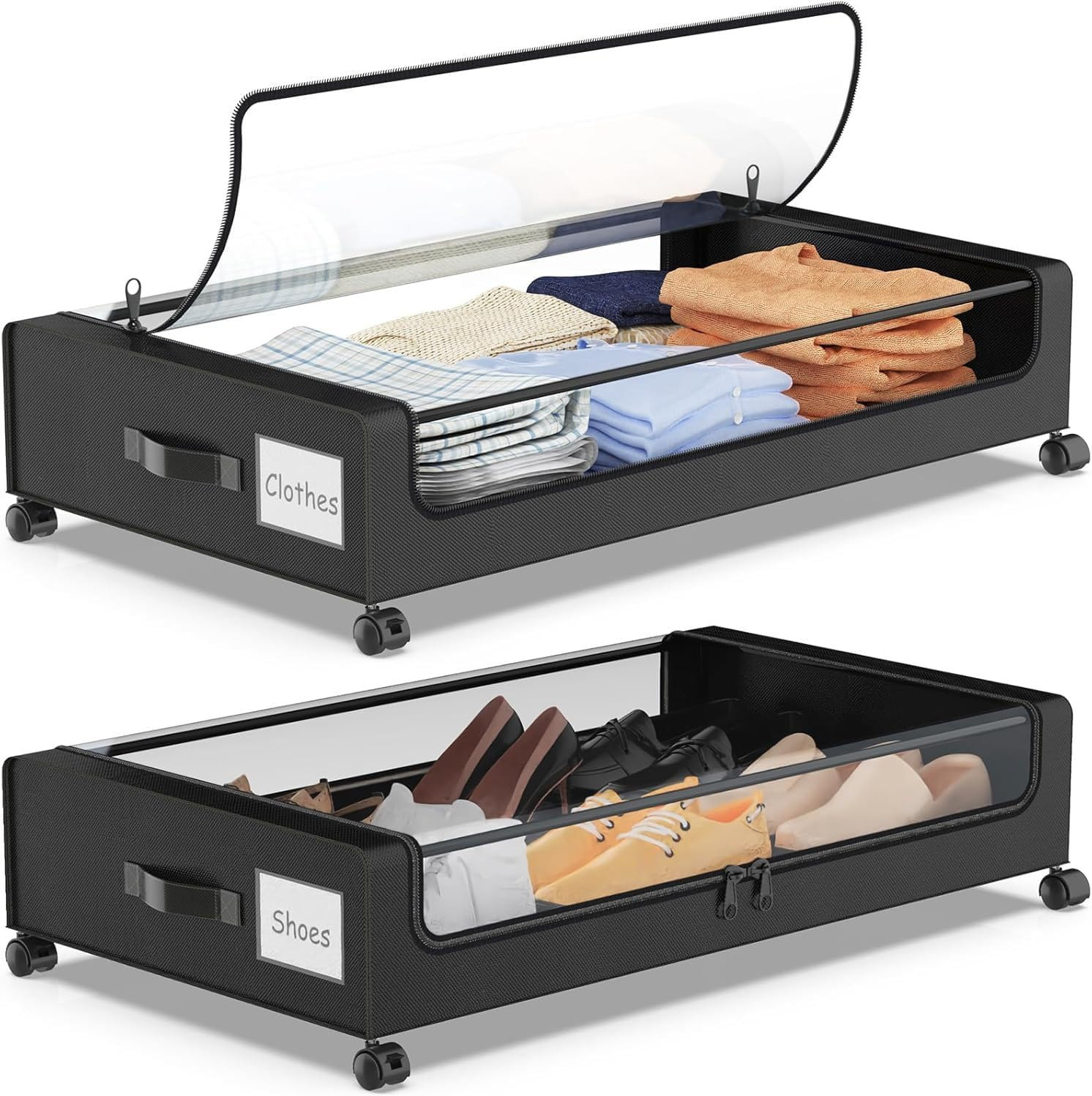 Set 2 Cassetti Sottoletto con Ruote 50L: Ordine per Tutta la Famiglia