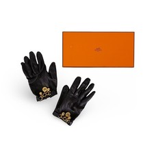 HERMES Leather Gloves with Charm Black Size 7 Women's Authentic