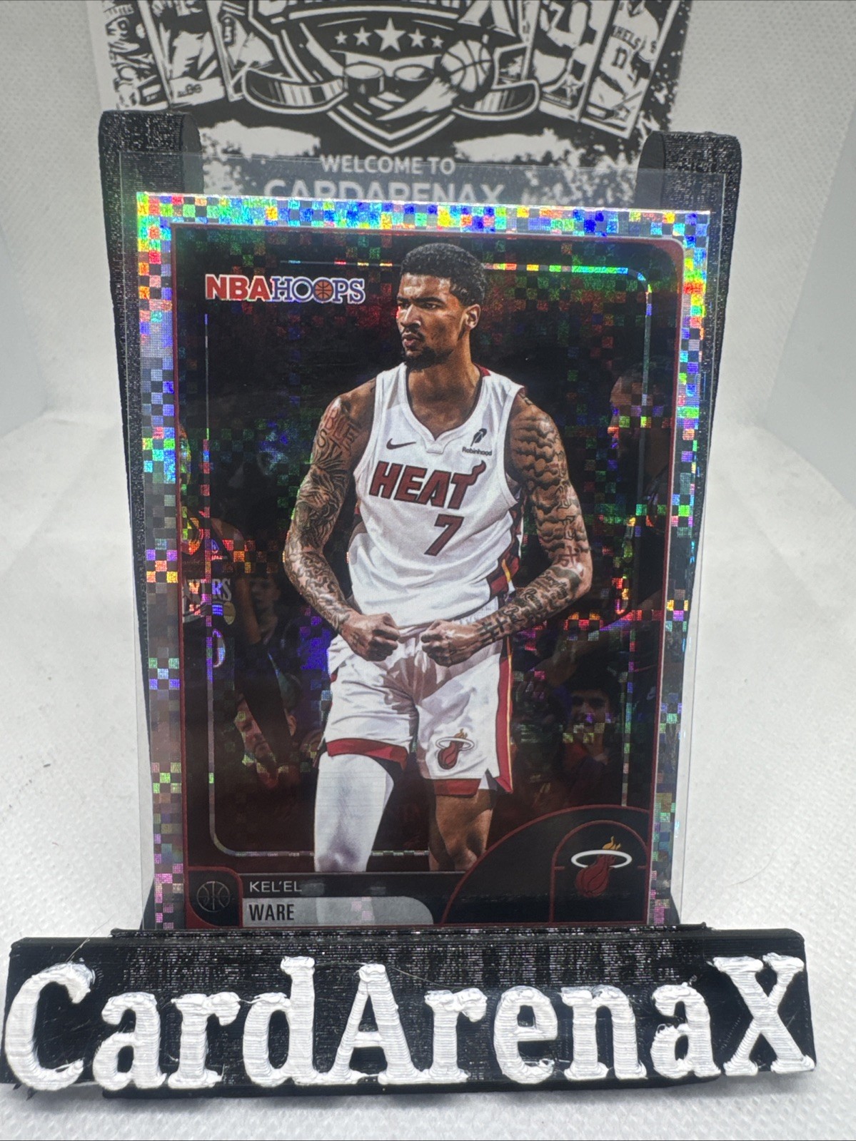 2025-26 NBA HOOPS Kel’el Ware #172 Pixel Burst Checkerboard Foil Holo Miami Heat