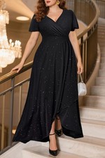 Plus Size Formal Evening Dresses Wedding Guest Gala Prom Glitter Dress with Slit