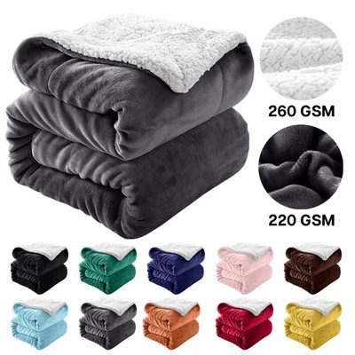 DREAMSCENE 480 GSM Heavy Sherpa Fleece Blanket Soft Warm Bed Sofa Throw Weighted Blanket UK