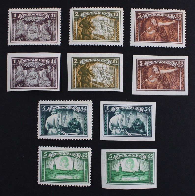 CKStamps: Latvia Stamps Collection Scott#B82-B86 Mint H OG Perf Imperf