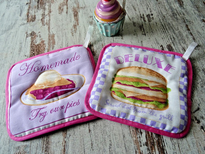 Topflappen  2er-Set  Handarbeit  Unikat Patchwork  Baumwolle  American Diner
