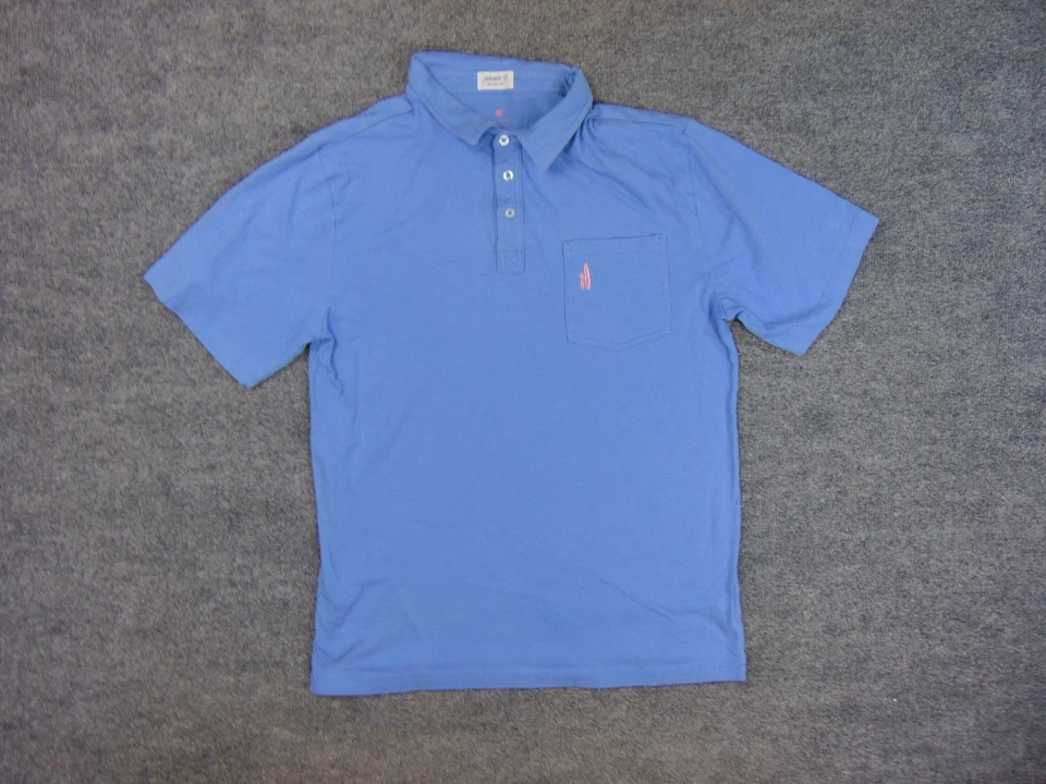 Camisa Polo Johnnie-O Para Hombres Mediana Azul Algodón Manga Corta Bolsillo Logo Preppy Informal Foto 3 de 4
