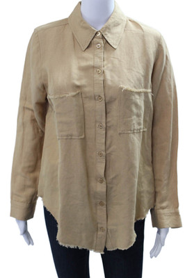 Show Me Your Mumu Women Tan Linen Rayon Collared Button Up Long Sleeve Size XS