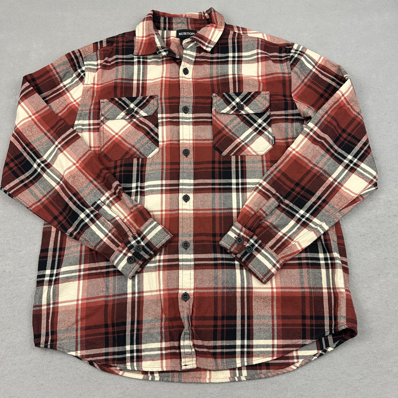 Burton Shirt Mens Large Red Black Plaid Flannel Long Sleeve 