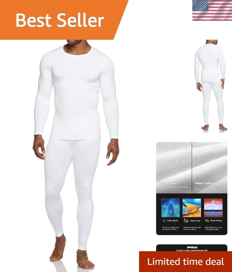 Men's Thermal Underwear Set, Microfiber Soft Fleece, White, X-Large
Opens in a new window or tab